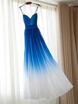 Picture of Blue Straps Gradient Chiffon Party Gown, Chiffon Sweetheart Prom Dress